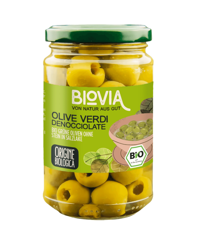 BIOVIA Bio grüne Oliven ohne Stein, 280 g Glas
